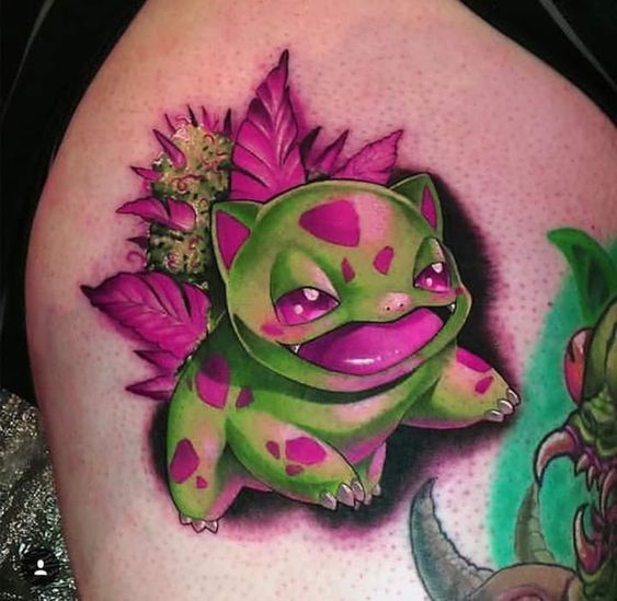 tatuagem de maconha com bulbasaur