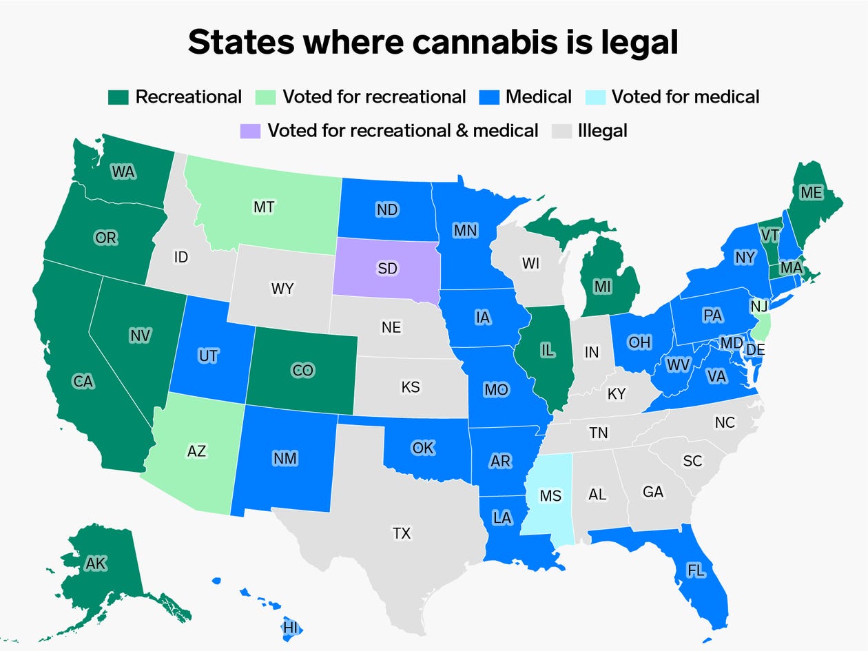 mapa dos estados americanos que legalizaram a maconha - Business Insier